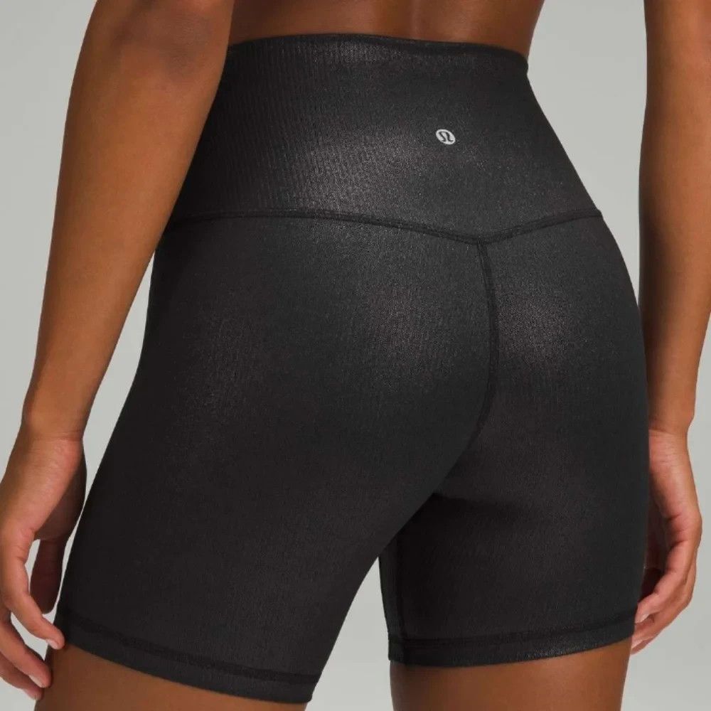 Lululemon Align Ribbed HR Short 6" High Rise Black Shine Size 6 Nulu Stretch